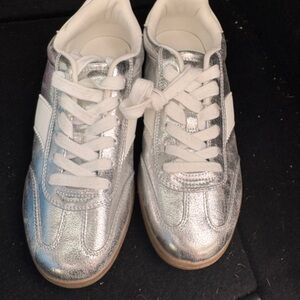 Silver Metallic Sneakers with White Accents